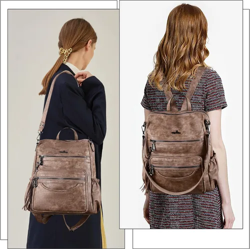 Vista 91 de Bolsos mochila monedero de piel sintética para mujer, bolsas con zíper, mochilas de hombro casuales