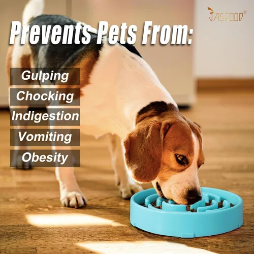 Vista 7 de JASGOOD Cuenco grande de rompecabezas para perros de alimentación lenta azul cielo, comedero más lento, antiasfixia, interactivo, parada