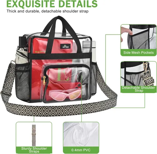 Vista 16 de MAY TREE Bolsa transparente para eventos en estadios de 12 x 6 x 12 pulgadas, bolsa de almuerzo transparente con correas reforzadas para trabajo