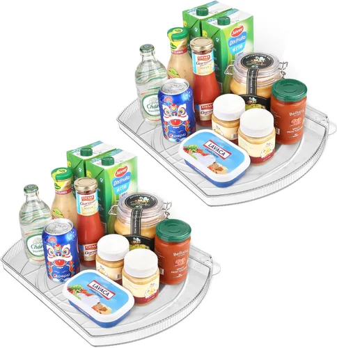 Vista 9 de Lazy Susan - Organizador para gabinete, despensa, encimera (2 niveles de 14 x 10 pulgadas, transparente, 1 paquete, rectangular)