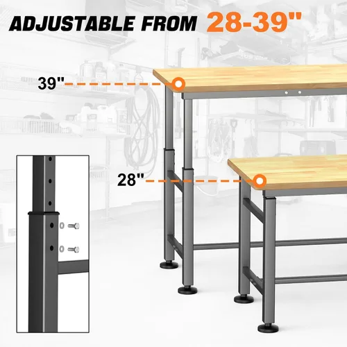 Vista 4 de TORACK Banco de trabajo ajustable con tapa de madera de caucho, 42" x 20