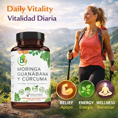 Vista 3 de Moringa, Guanabana y Cúrcuma (Moringa, Guanábana y Cúrcuma) 90 cápsulas 1500 mg por porción, potente mezcla de ingredientes 100% naturales