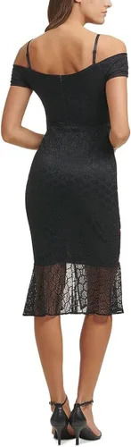 Vista 2 de GUESS Vestido midi de punto texturizado con hombros descubiertos para mujer
