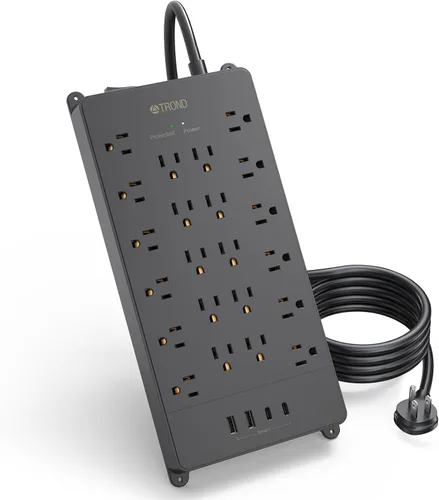 Vista 8 de TROND Regleta protectora de sobretensiones, cable de extensión de enchufe plano de 5 pies con múltiples tomas, 22 CA ampliamente espaciados