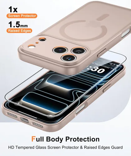 Vista 263 de FNTCASE Funda para iPhone 17 Pro: Fundas delgadas translúcidas de color azul claro compatibles con MagSafe, protección completa de la cámara