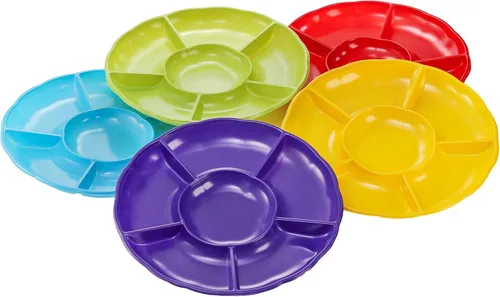 Vista 5 de Frcctre Paquete de 20 platos desechables de plástico para servir aperitivos, 12 pulgadas, 6 seccionales divididos para aperitivos, nueces, dulces