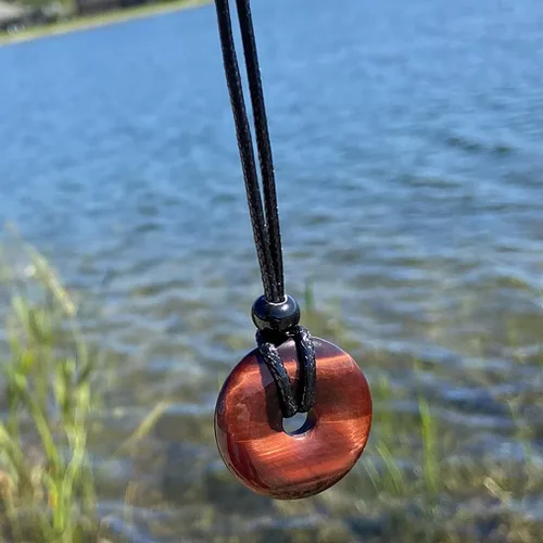 Vista 5 de Collar de ojo de tigre, protección contra el amuleto del mal de ojo, piedra preciosa de ojo de tigre rojo real, piedras curativas, colgante clásico