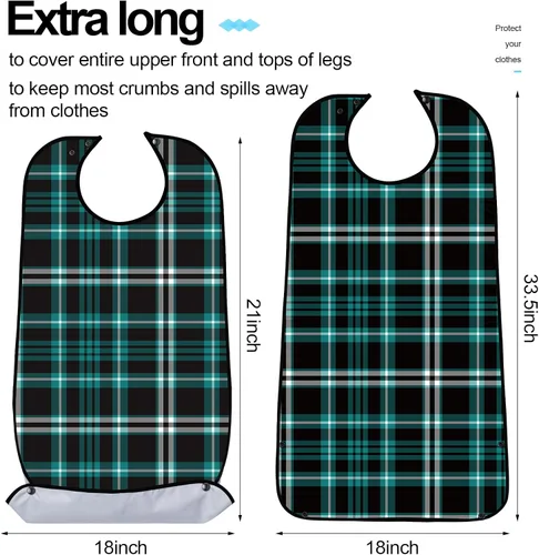 Vista 3 de SATINIOR Paquete de 6 baberos para adultos para hombres mayores con atrapa migas, impermeables, lavables, protectores de ropa, regalo para el padre