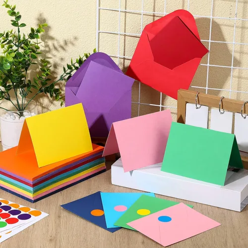 Vista 2 de Yeaqee Paquete de 200 tarjetas en blanco con sobres y calcomanías, tarjetas de notas de agradecimiento, sobres autoadhesivos, tarjetas