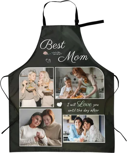 Vista 17 de Delantales personalizados con dos bolsillos para mujeres y hombres, delantales personalizados impresos con texto fotográfico para cocinero de cocina