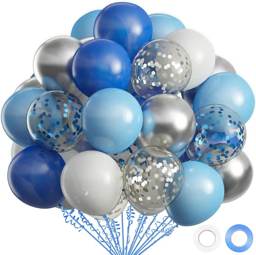 Vista 18 de Kit de 72 globos de confeti negro y dorado, globos negros, dorados y blancos de 12 pulgadas y globos de confeti dorado con cintas para globos
