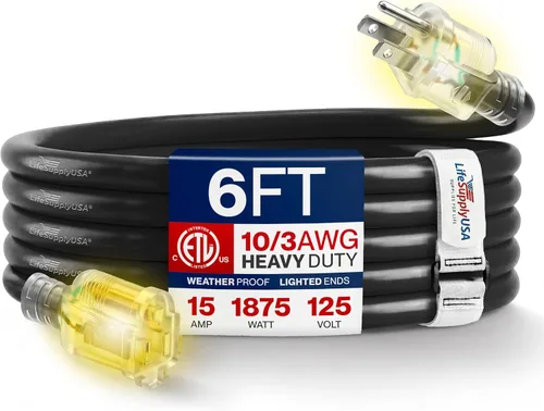 Vista 62 de Cable de extensión de 3 pies para exteriores/interiores, calibre 10/3, ultra resistente, SJTW, resistente al agua, certificación ETL, cable