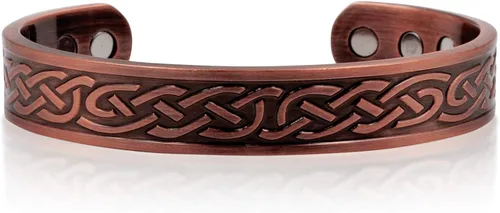 Vista 6 de Brazalete magnético celta de cobre pesado grande para hombre, con 10 imanes, Metal