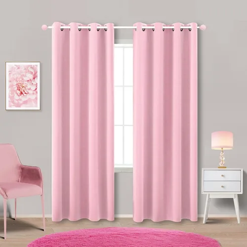 Vista 5 de KOUFALL Paquete de cortinas opacas de oscurecimiento de habitación y cortinas transparentes rosas para sala de estar y dormitorio