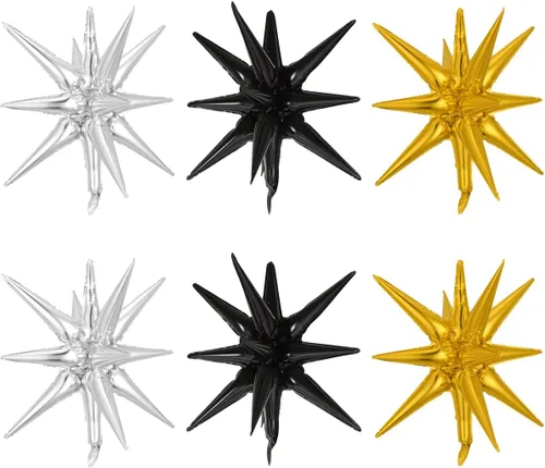 Vista 8 de 6 globos de papel de aluminio con forma de estrella de explosión de 22 pulgadas, globos de Mylar de 12 puntos, globos de punta grande para baile