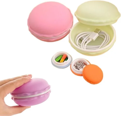 Vista 5 de Estuche colorido de macarrón, caja de almacenamiento de joyas de macarrón, caja de almacenamiento portátil de viaje para dulces, macarrón, caja