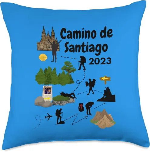 Vista 5 de El Camino de Santiago Pilgrim Camino Santiago de Compostela 2023 Pilgrim Journey - Almohada (16 x 16 pulgadas), multicolor
