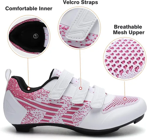 Vista 3 de Zapatos de ciclismo unisex para interiores y exteriores, compatibles con pedales de bicicleta Pelaton y Shimano, tacos Delta preinstalados con 3