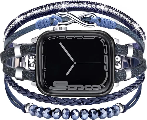 Vista 11 de Pulsera con cuentas boho para Apple Watch Band de 46 mm, 40 mm, 38 mm, 41 mm, 44 mm, 42 mm, 45 mm, 49 mm para mujer, accesorios de cuero envolvente