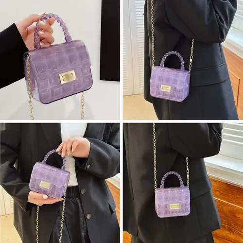 Vista 4 de ZGMYC Mini bolso cruzado de gelatina de color caramelo para niñas pequeñas y mujeres, bolsa de hombro transparente con asa superior