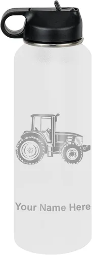 Vista 19 de LaserGram Botella de agua personalizada, tractor agrícola, acero inoxidable de doble pared aislada al vacío con popote superior, regalo grabado