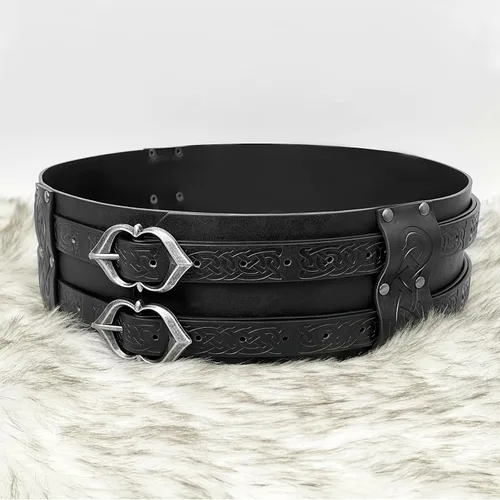Vista 5 de Cinturón ancho vikingo medieval de piel sintética, cinturón de corsé de caballero para LARP regalos de Navidad disfraz