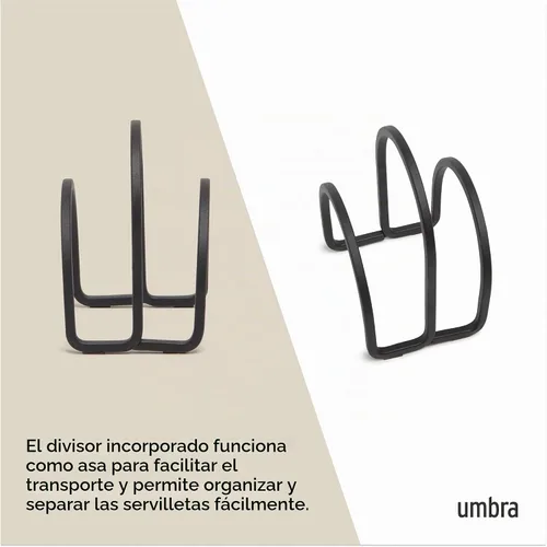Vista 5 de Umbra Servilletero Squire con diseño contemporáneo de metal, compacto, negro Divisor integrado, funciona como asa, parece hierro fundido, fácil