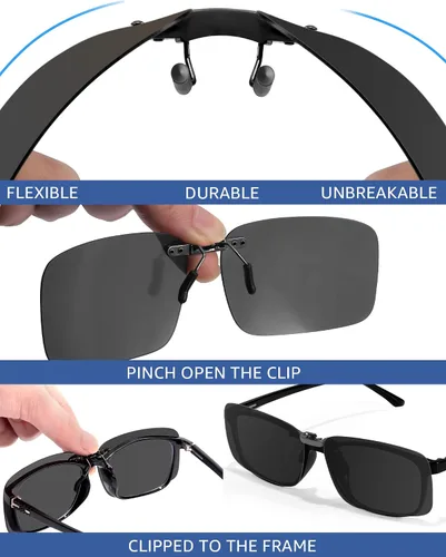 Vista 3 de Xfeel Lentes de sol polarizados negros con clip sobre lentes graduados para mujeres y hombres, se ajustan sobre lentes de moda