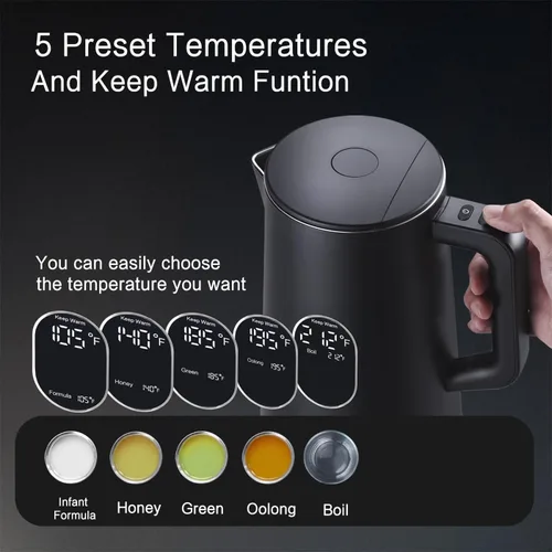 Vista 11 de Tetera eléctrica de 1,5 L, control de temperatura, color negro