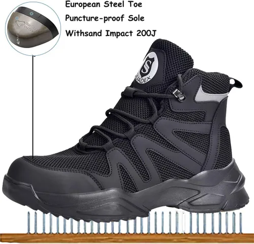 Vista 2 de SUADEX Botas con punta de acero para hombre, botas de construcción de trabajo indestructibles, botas de seguridad de trabajo para hombres, botas