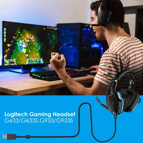 Vista 3 de Cable de repuesto para Logitech G633G933 66ft también funciona para Logitech Artemis Spectrum G633SG933S cable trenzado USB