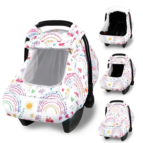 Vista 15 de Funda para asiento de auto Pea Pod para bebé, capota para asiento de auto infantil para recién nacidos con 2 capas de ventanas de tela de malla
