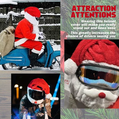 Vista 6 de x xotic tech Cubierta para Casco de Motocicleta de Papá Noel Navideño, Cubierta de Felpa para Casco de Cara Completa de Natividad Papá Noel Sombrero