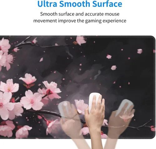 Vista 6 de Alfombrilla de mouse para juegos con diseño de flores y cerezas, base de goma antideslizante, alfombrilla de mouse extendida con bordes cosidos