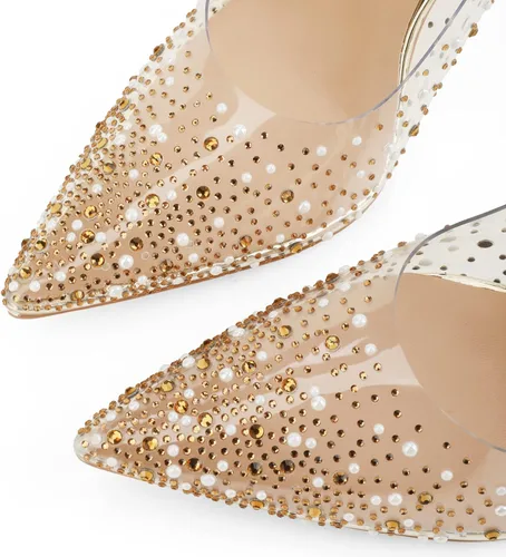 Vista 4 de Naiyee Tacón de aguja alto para mujer, zapatos de tacón de aguja de PVC, diamantes de imitación de cristal de 3.937in, tacones transparentes