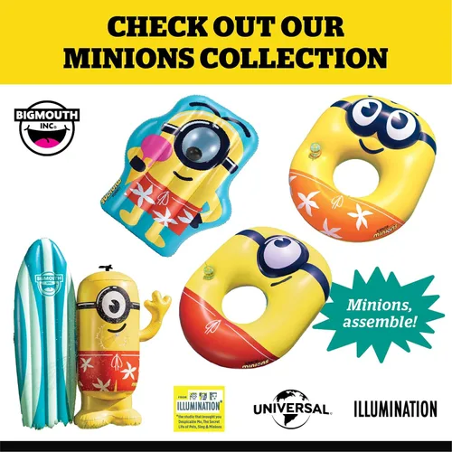 Vista 6 de BigMouth Giant Minions - Flotador inflable para piscina, flotador inflable de tubo de natación Mi villano favorito 4, mercancía de película