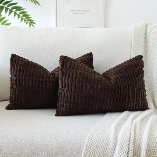 Vista 35 de OTOSTAR - Paquete de 2 fundas de almohada decorativas de pana suave de 18 x 18 pulgadas, funda de cojín a rayas estilo bohemio para sofá, cama, sala