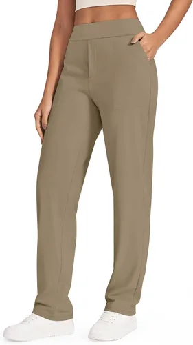 Vista 19 de G4Free ShiftReady - Pantalones de yoga para mujer Pierna recta, bolsillos traseros de imitación, cintura alta, elegante y drapeado, resistente a