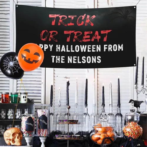 Vista 15 de Cartel personalizado de Feliz Halloween para fiesta, añade tu texto en la pancarta, decoraciones de Halloween personalizadas para interiores