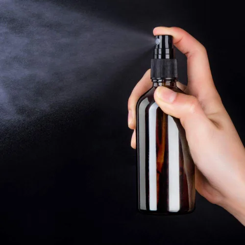 Vista 2 de Hydior Botella de spray de vidrio ámbar de 4 onzas para aceite esencial, botella de spray vacía de niebla fina, paquete de 6
