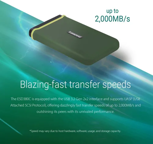Vista 5 de Transcend 500GB ESD380C, External Solild State Drive, Portable SSD, Rugged Shield, Gen 2x2 USB Type-C, Up to 2000 MB/s - TS500GESD380C