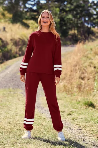 Vista 109 de Prettygarden - Conjunto de pijama de dos piezas para mujer, diseño de teñido anudado, sudadera informal de manga larga con pantalones largos, ropa