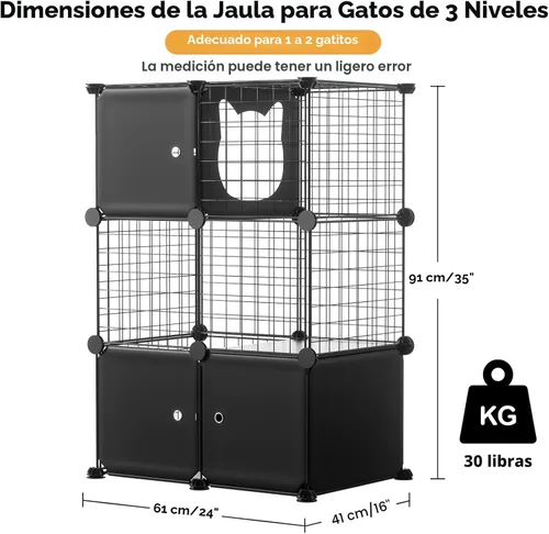 Vista 7 de PAWING Recinto para gatos para interiores con caja de arena, jaula de alambre de metal de 3 niveles, diseño desmontable para gatos, gatitos