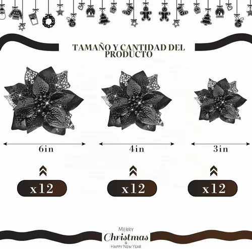 Vista 3 de 36 adornos navideños de Pascua para árbol, color negro