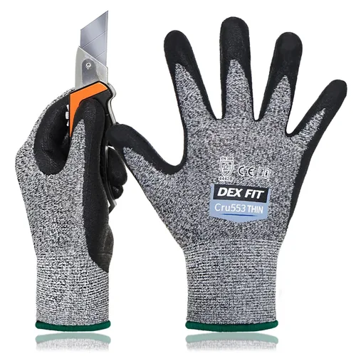 Vista 9 de DEX FIT Guantes Resistentes a Cortes Extremos Nivel 5 Cru553 Delgados, Agarre de Potencia Antideslizante, Ajuste Cómodo 3D de Grado Profesional