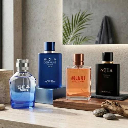 Vista 4 de Hybrid & Company 4 piezas Aqua Di Rinascita Lecno Sea Passion Aqua Deep Blue Aqua Prive Eau De Toilette vaporizador Natural Spray para hombre