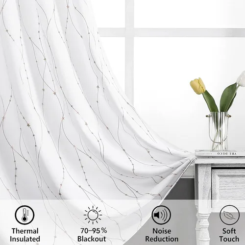Vista 4 de SMILE WEAVER Cortinas blancas de Navidad de 84 pulgadas de largo para dormitorio, cortinas de oscurecimiento de habitación con estampado de Oro