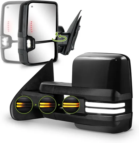 Vista 11 de espejos retrovisores plegables eléctricos para Chevy Silverado/GMC Sierra 1500 (2014-2018), 2500HD/3500HD (2015-2019), señal de giro dinámica/luces