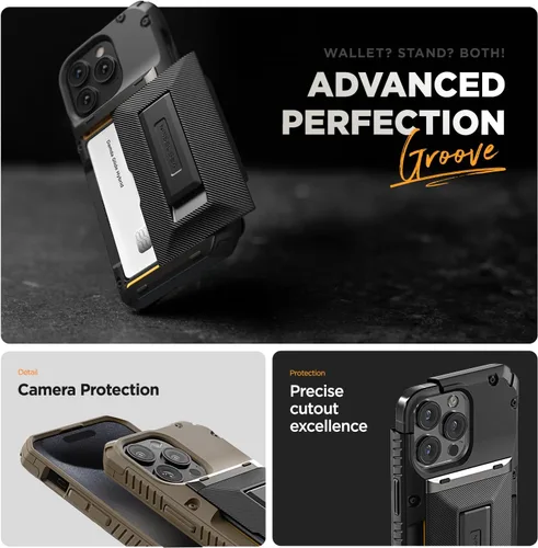 Vista 4 de VRS DESIGN Damda Glide - Funda híbrida para iPhone 15 Pro (2023), funda funcional y resistente con función atril compatible con iPhone 15 Pro