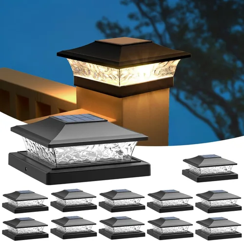 Vista 14 de APONUO - Luces solares para punta de poste con 8 colores RGB sólidos y flujo multicolor - Paquete de 4 luces solares para postes de 6x6, IP65